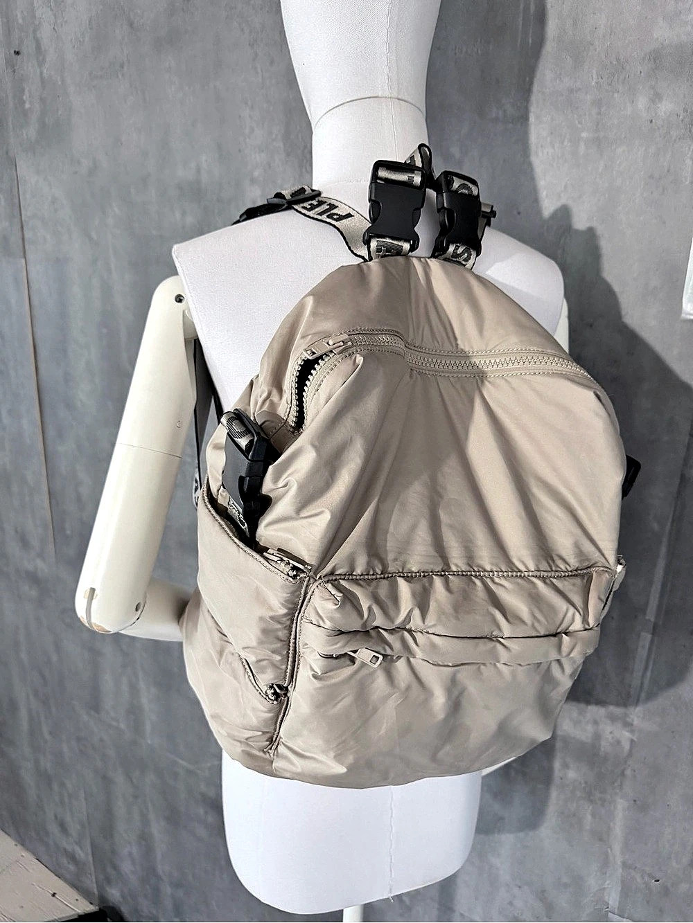 Issey Miyake inspired Nylon Backpack in Beige - Zara TRF